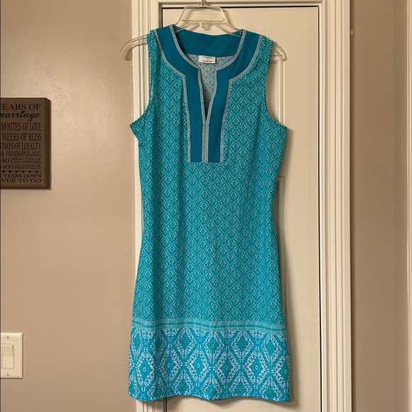 Talbots Cabana Life Embroidered Aqua Sleeveless Tunic Dress Sz M - Picture 2 of 7